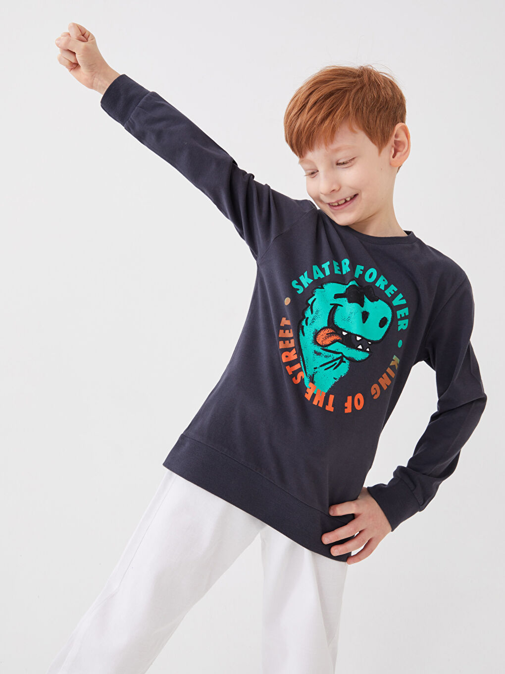 Crew Neck Printed Long Sleeve Boys' T-Shirt-2