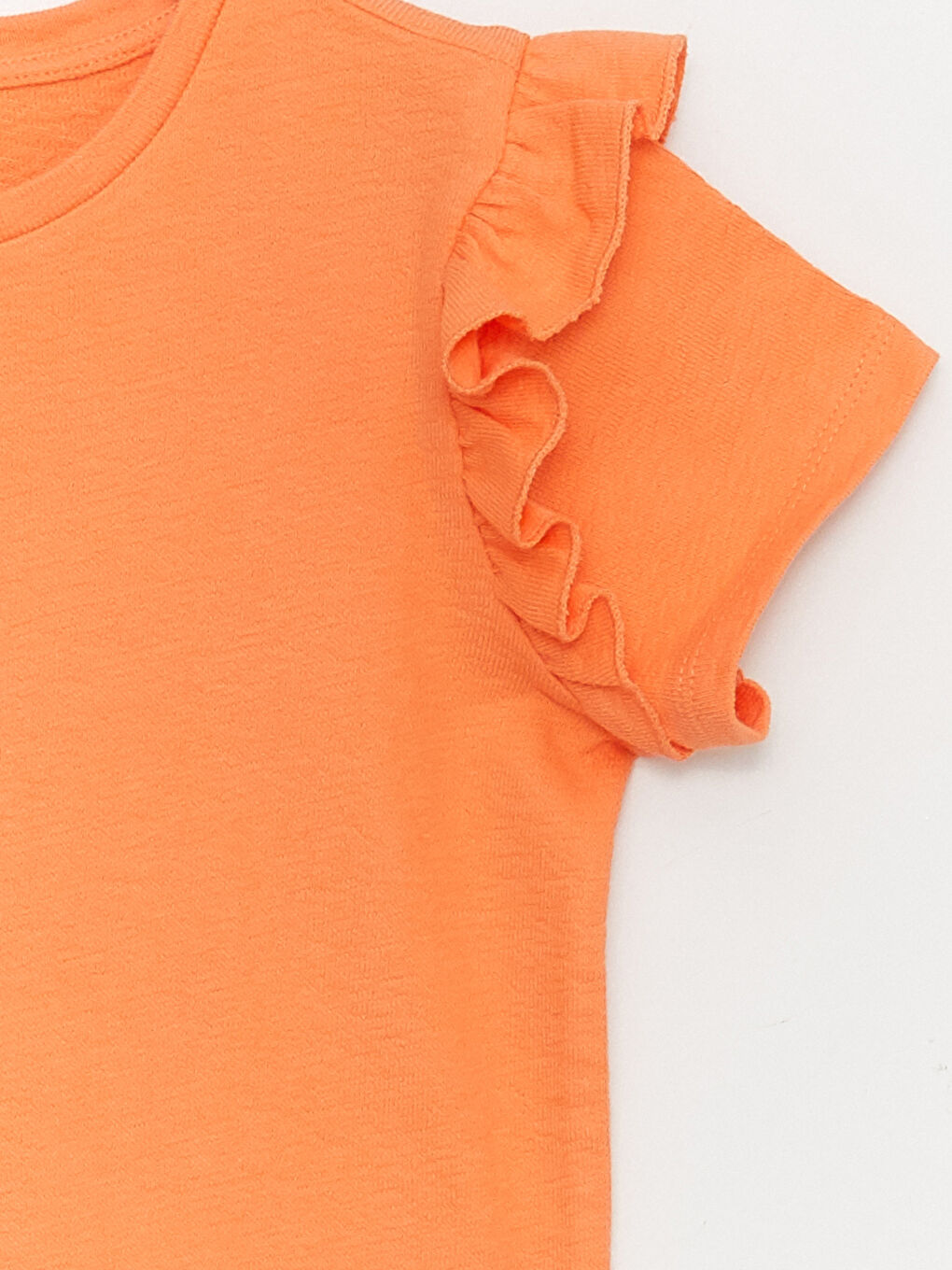 Turuncu Bisiklet Yaka Basic Kısa Kollu Kız Çocuk Tişört-1