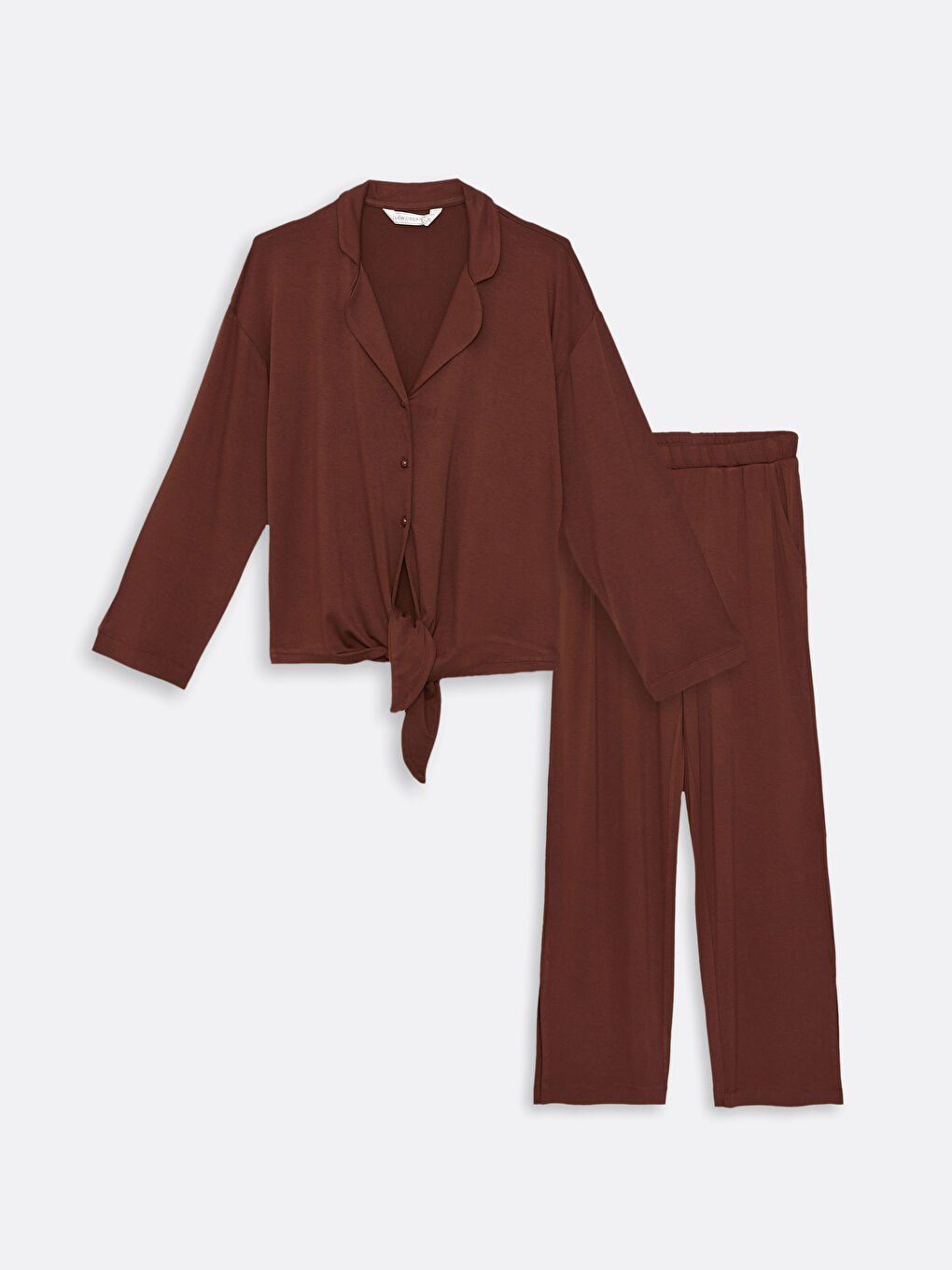 Ensemble de Pyjama à Col de Chemise Uni à Manches Longues pour Femmes-6