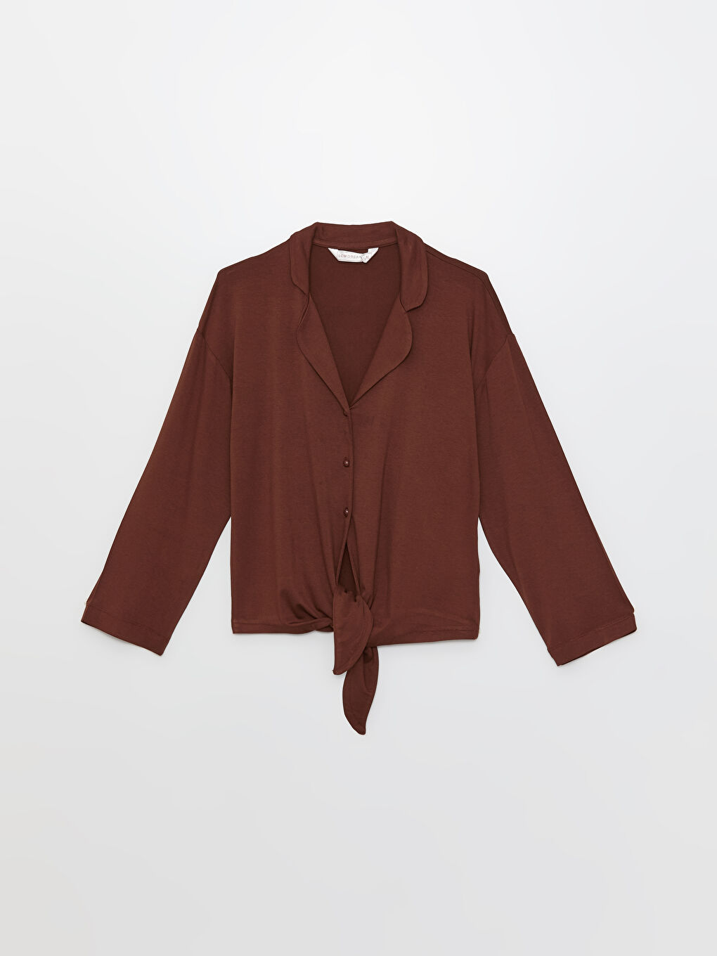 Ensemble de Pyjama à Col de Chemise Uni à Manches Longues pour Femmes-7