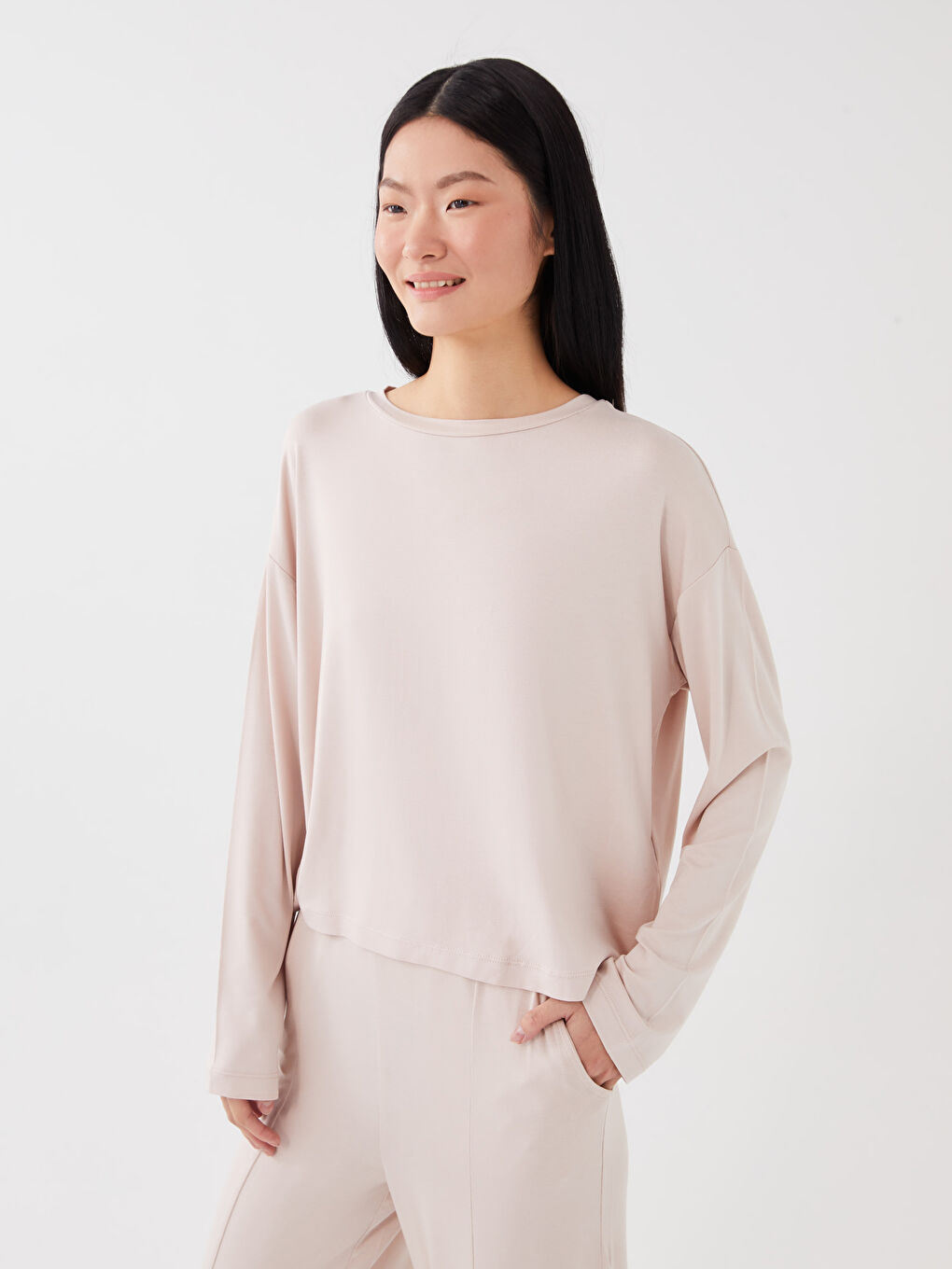Crew Neck Regular Long Sleeve Women's Pajama Set -S35466Z8-FW6