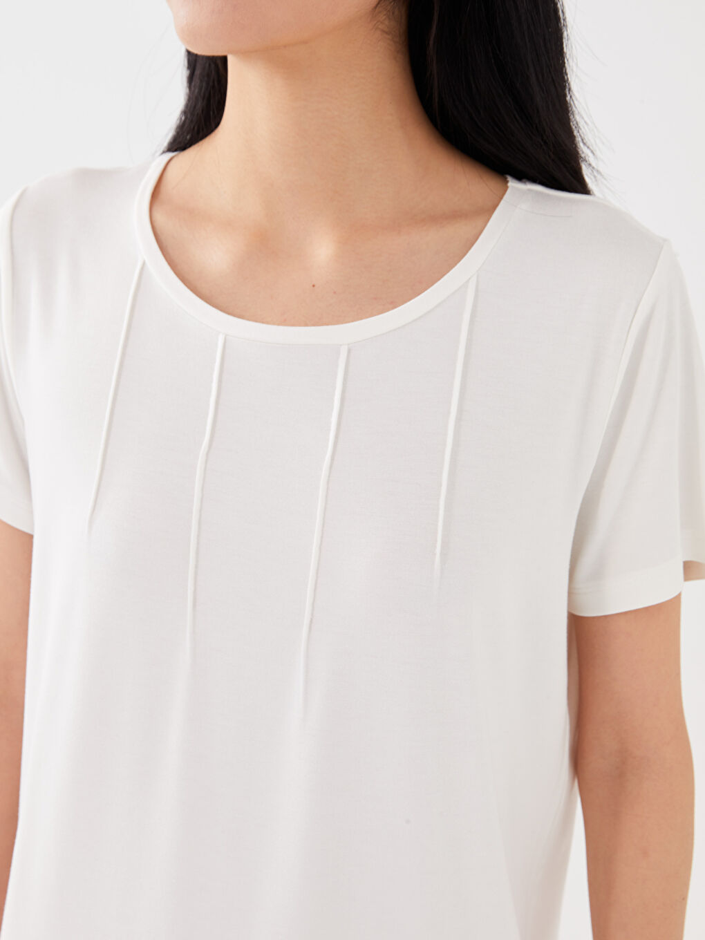 طقم بيجامة كم قصير سادة بياقة دائرية للسيدات-3