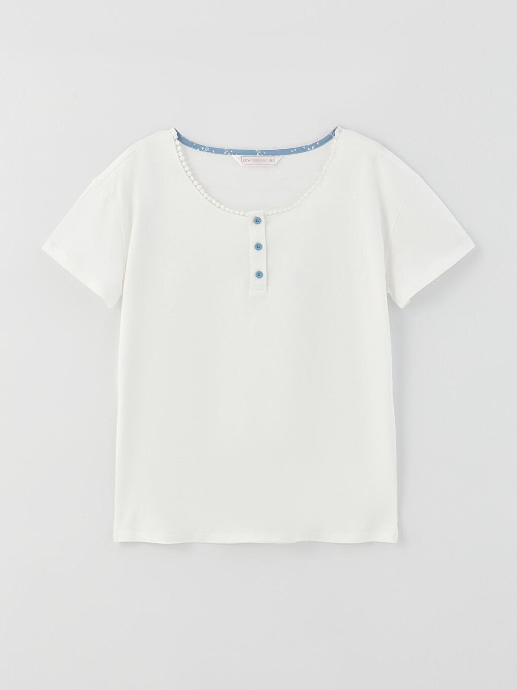 Mavi Bisiklet Yaka Desenli Kısa Kollu Kadın Pijama Takımı-6