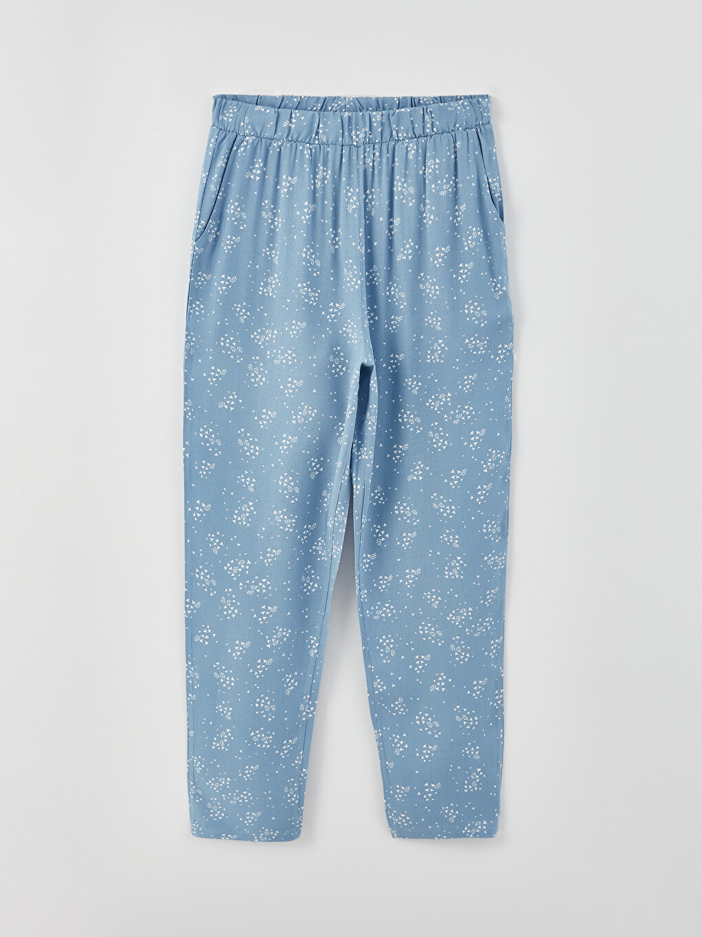 Mavi Bisiklet Yaka Desenli Kısa Kollu Kadın Pijama Takımı-7
