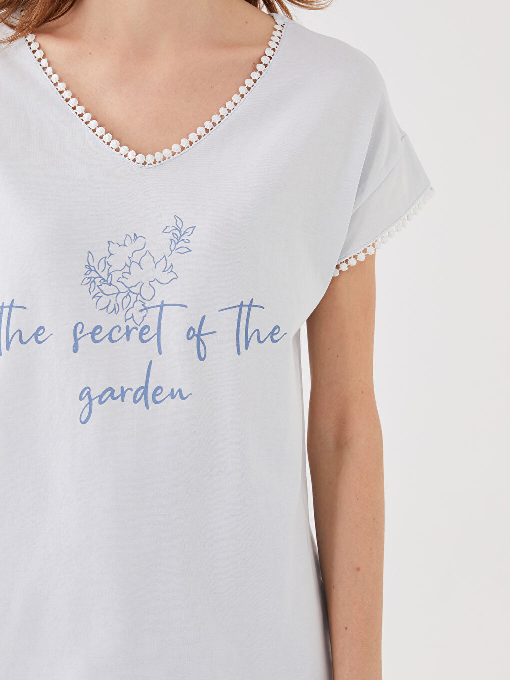 Mavi Kadın V Yaka Baskılı Kaprili Pijama Takımı-3