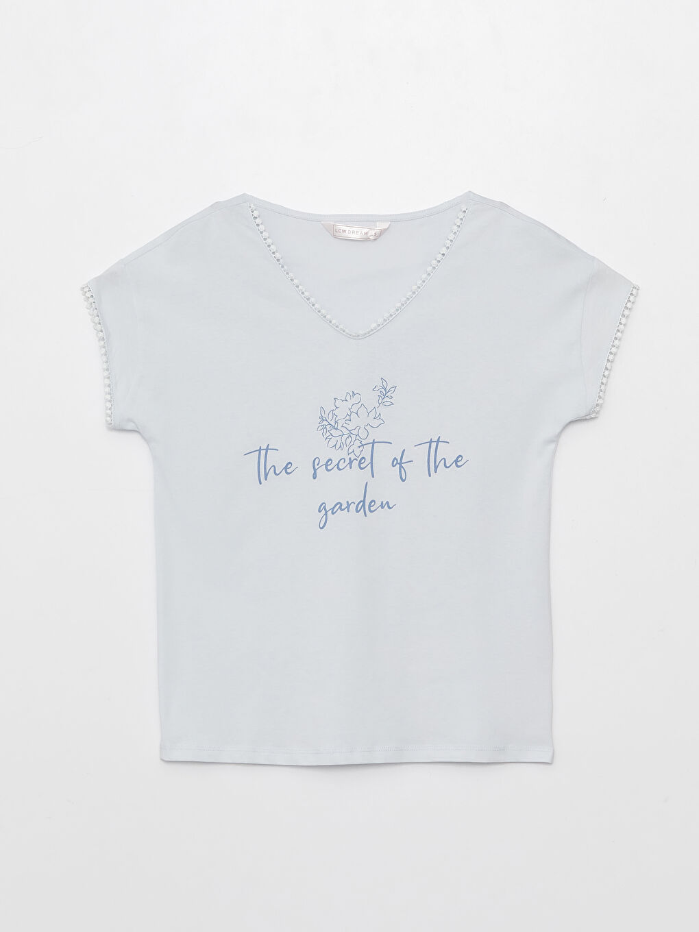 Mavi Kadın V Yaka Baskılı Kaprili Pijama Takımı-6