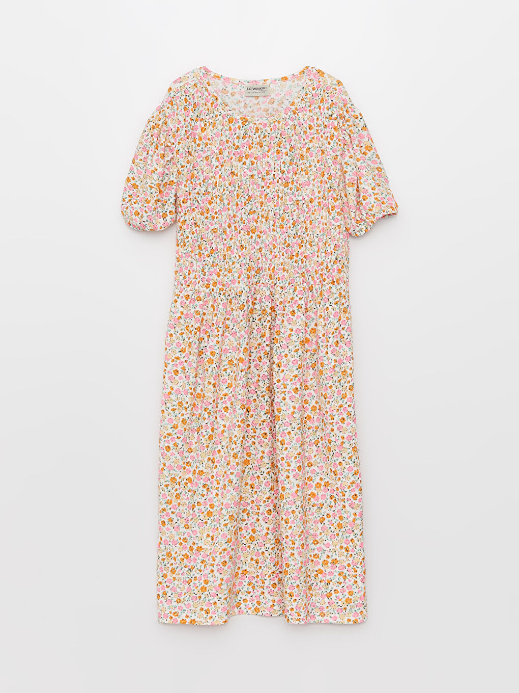 Crew Neck Patterned Short Sleeve Girls' Dress -S35543Z4-LRA