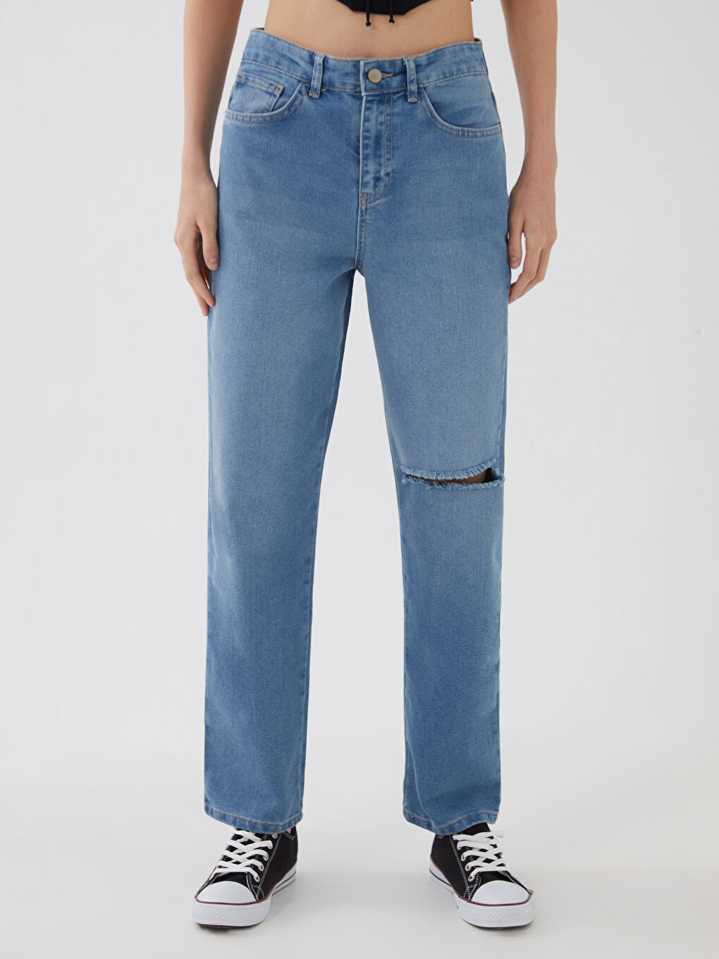 İndigo Yüksek Bel Standart Fit Kadın Jean Pantolon-2