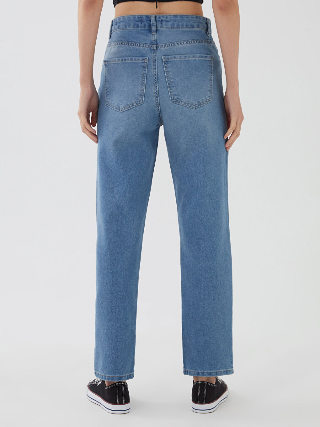 İndigo Yüksek Bel Standart Fit Kadın Jean Pantolon-4