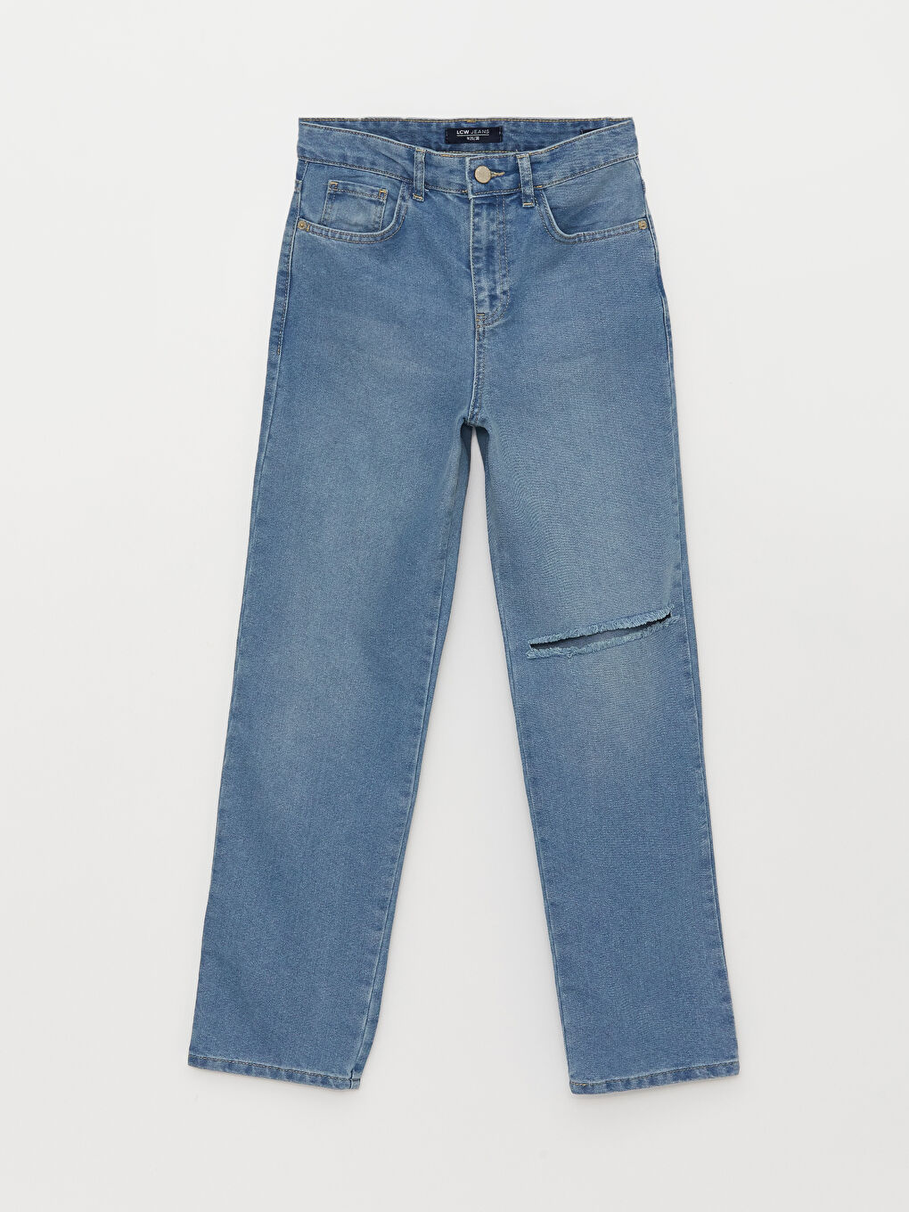 İndigo Yüksek Bel Standart Fit Kadın Jean Pantolon-5