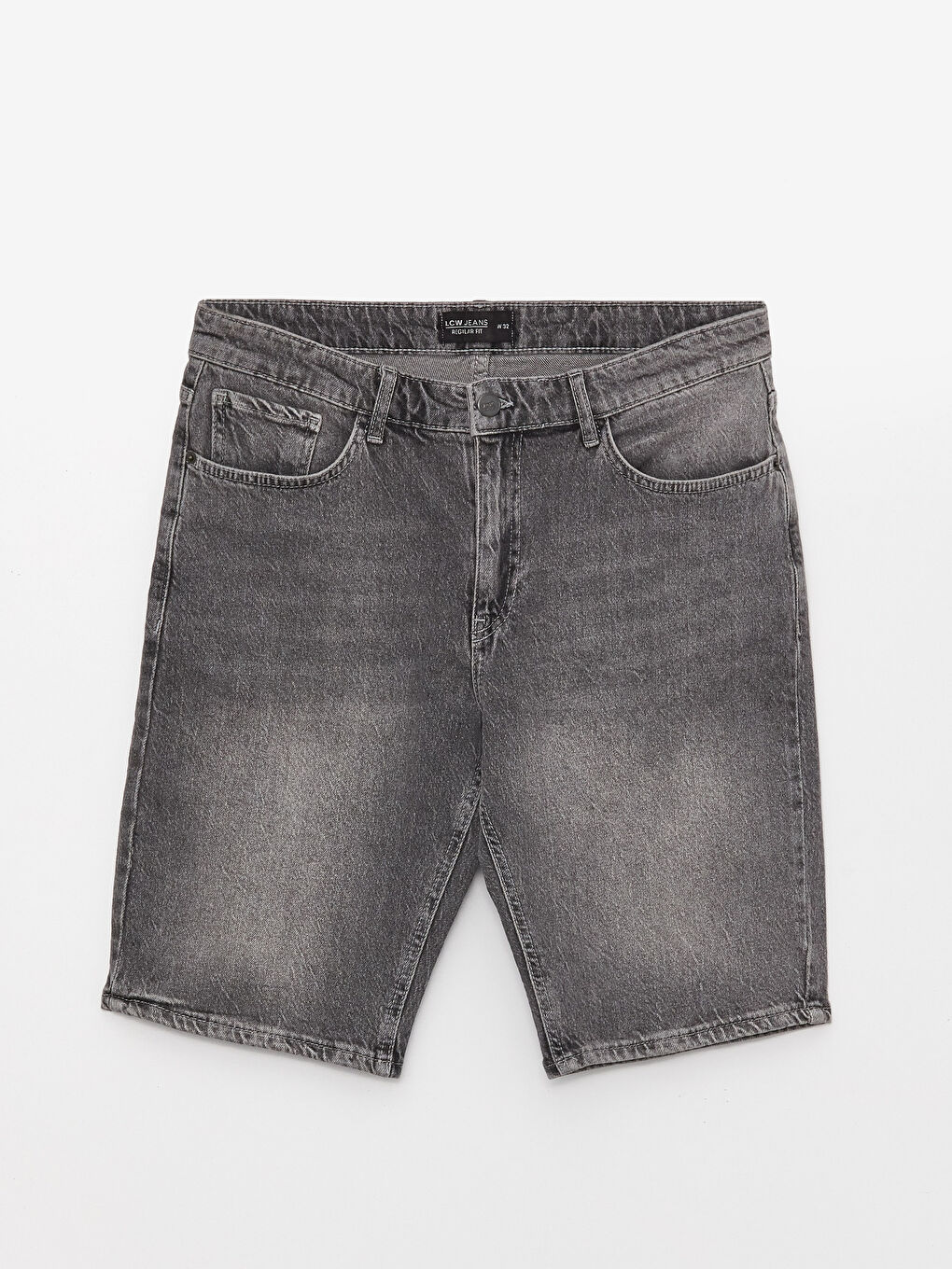 Gri Standart Kalıp Erkek Jean Şort-5