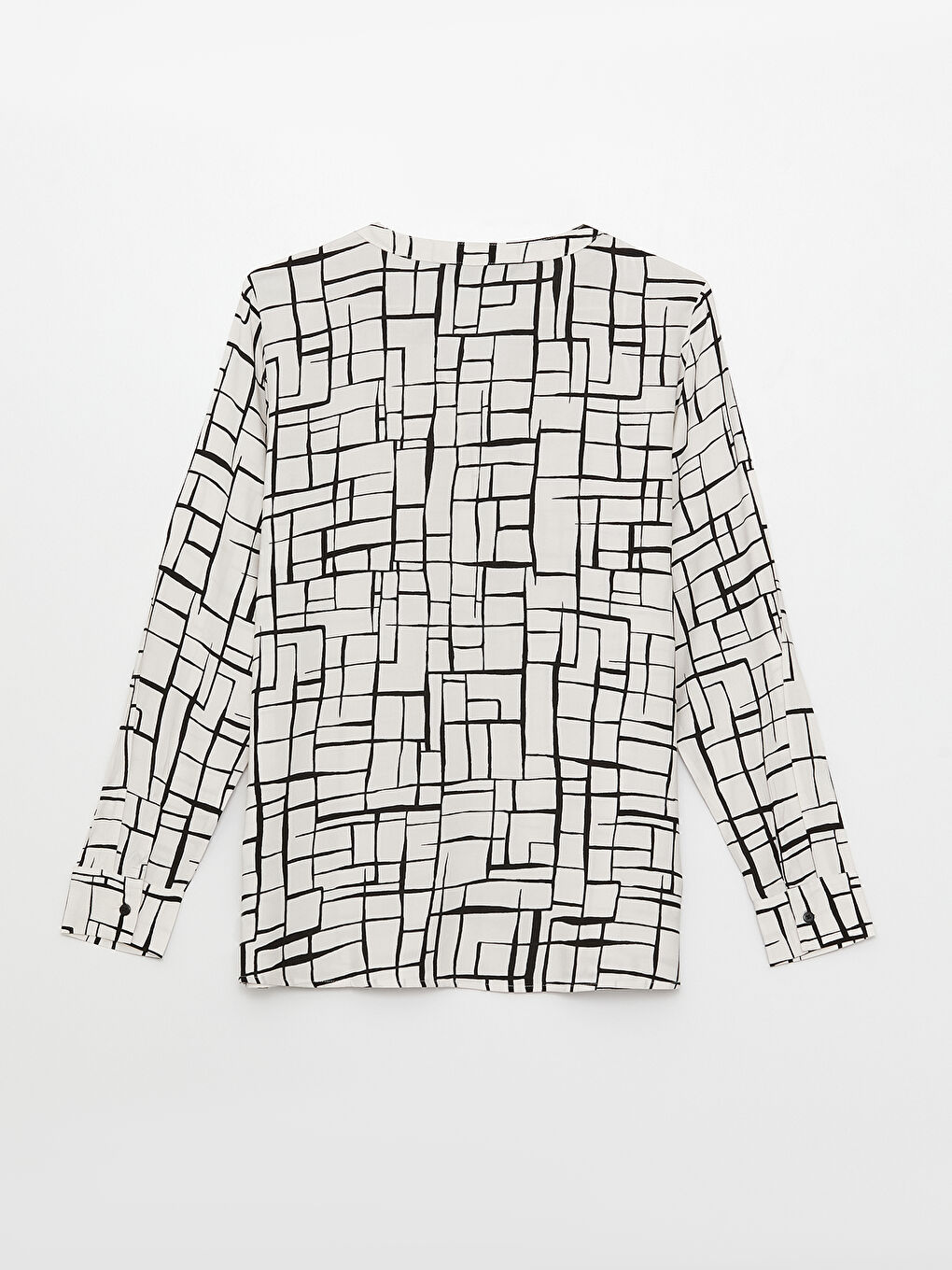 Ekru Kaçık Yaka Desenli Uzun Kollu Kadın Bluz-6