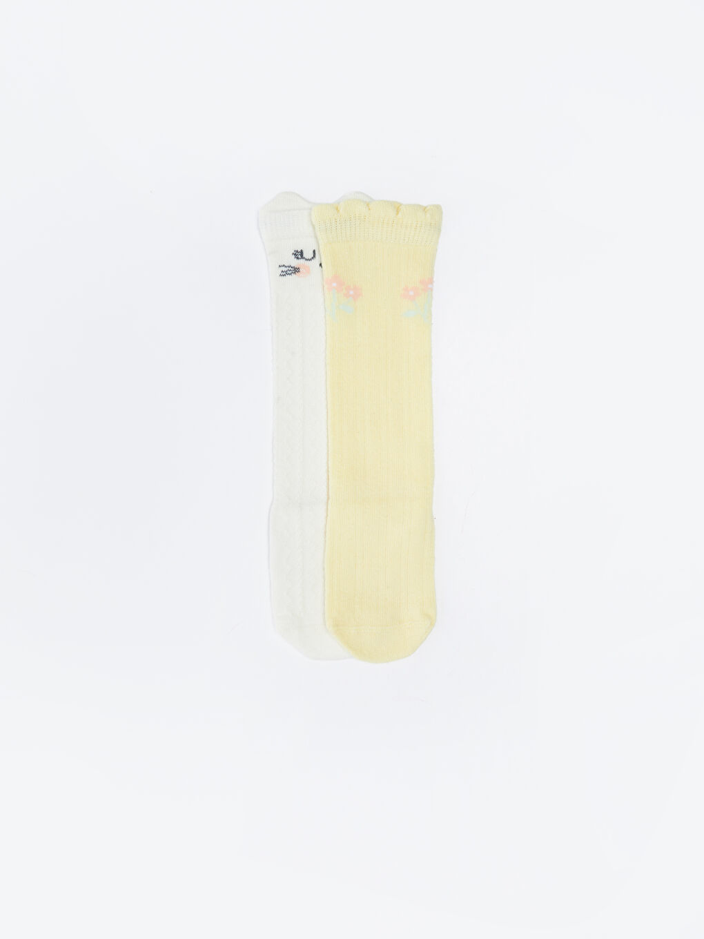 Sarı Desenli Kız Bebek Diz Altı Çorap 2'li