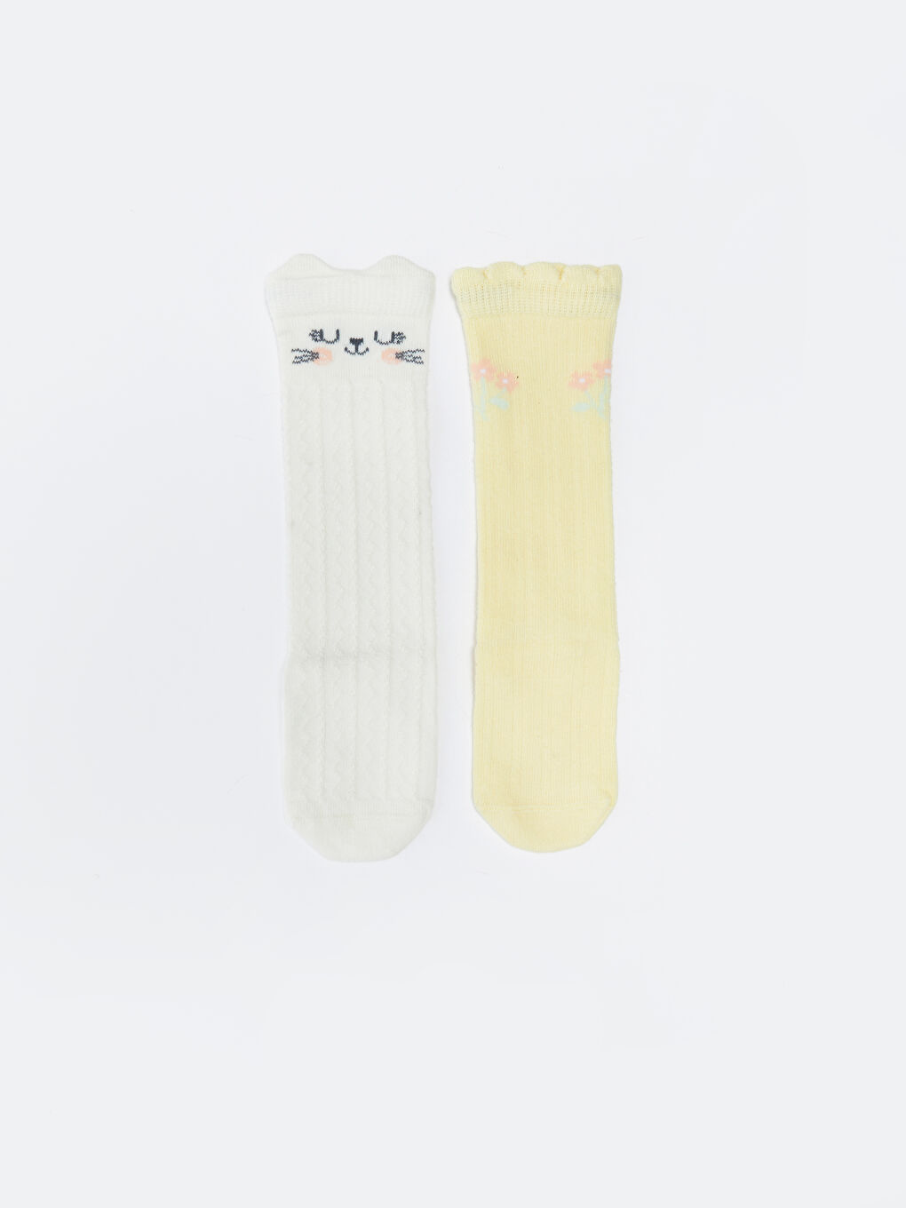 Sarı Desenli Kız Bebek Diz Altı Çorap 2'li-2