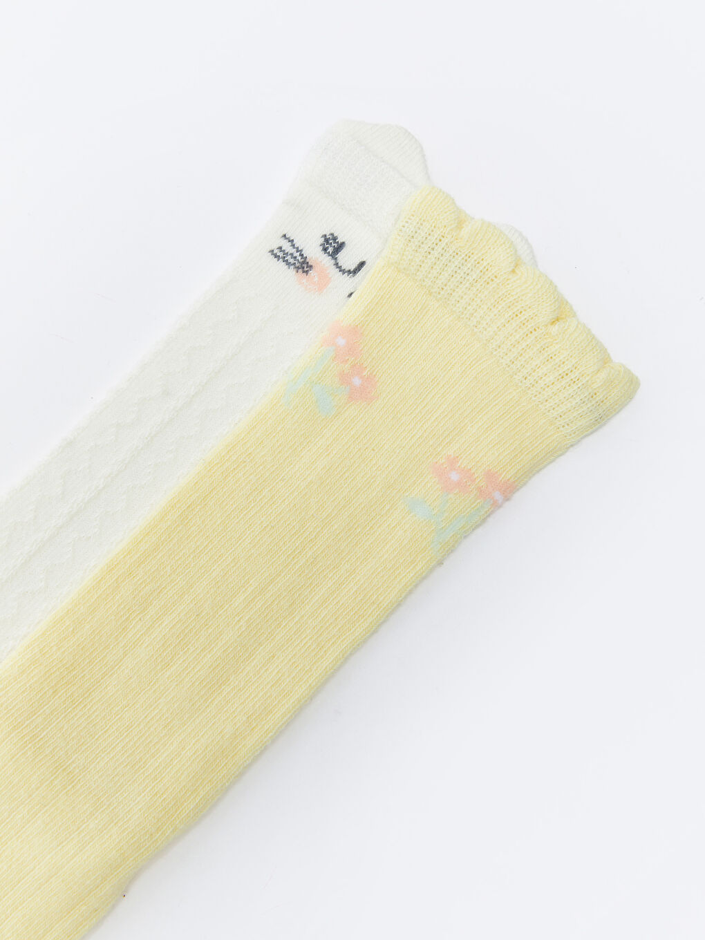 Sarı Desenli Kız Bebek Diz Altı Çorap 2'li-3