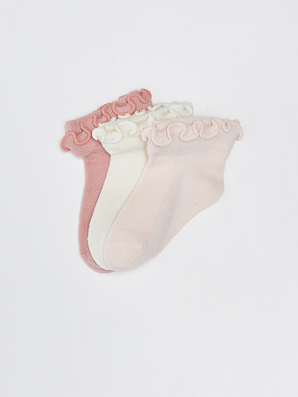 Pembe Bilekleri Fırfır Detaylı Kız Bebek Çorap 3'lü
