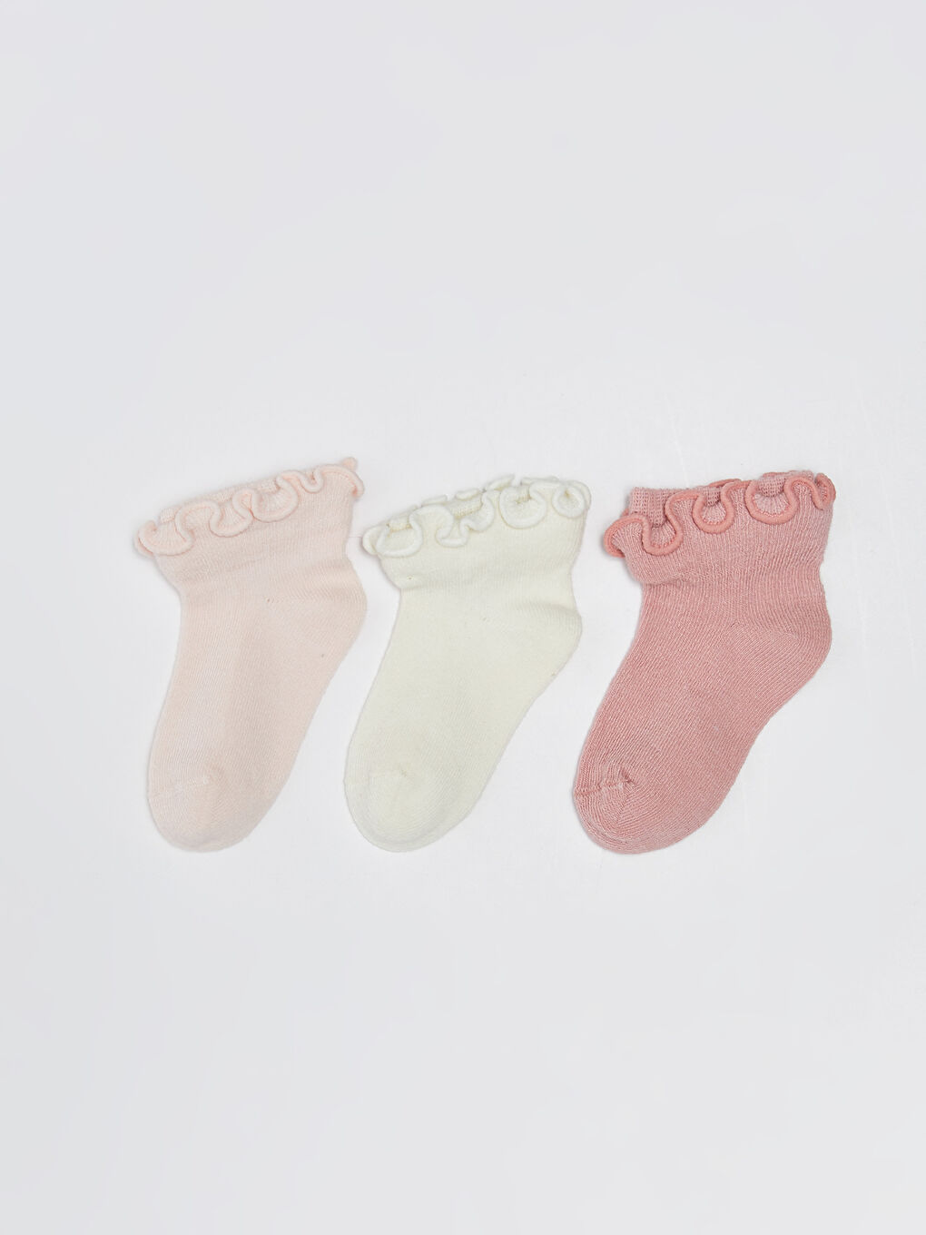 Pembe Bilekleri Fırfır Detaylı Kız Bebek Çorap 3'lü-1