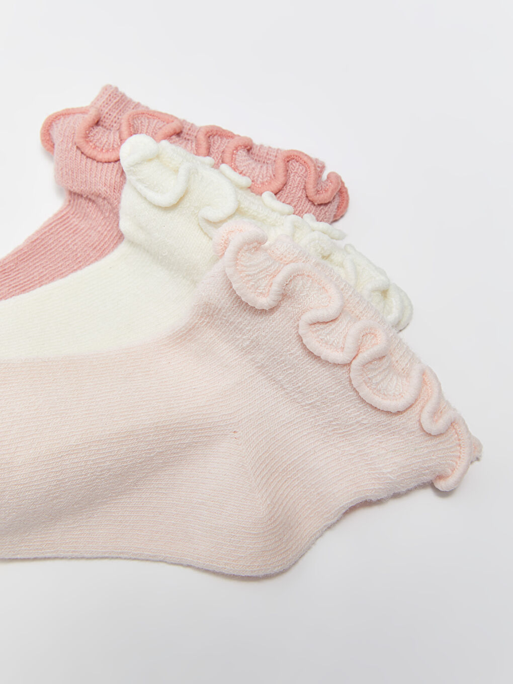 Pembe Bilekleri Fırfır Detaylı Kız Bebek Çorap 3'lü-2