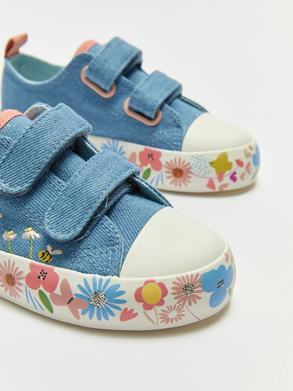 Mavi Nakışlı Cırt Cırtlı Kız Çocuk Spor Ayakkabı-2