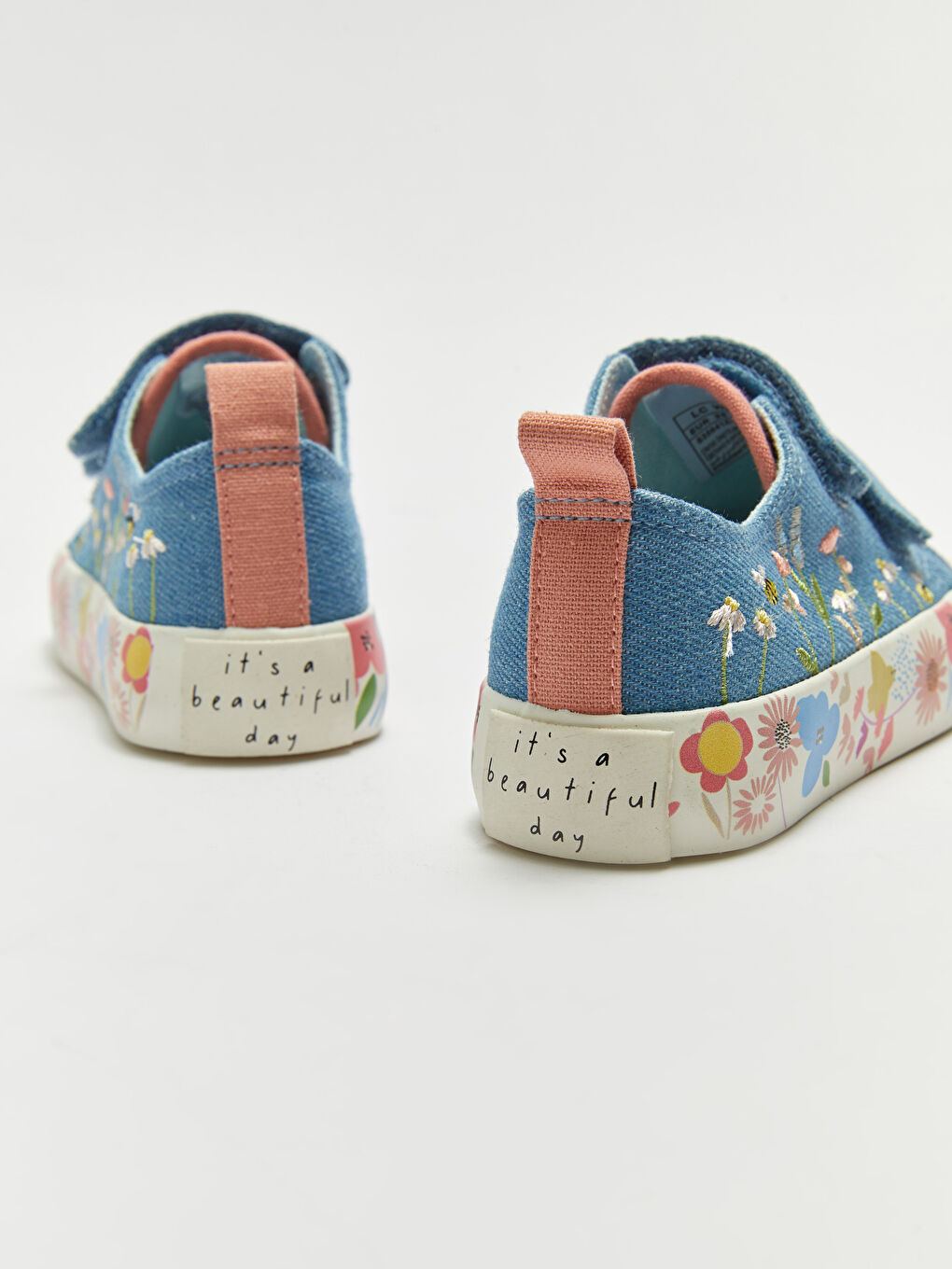 Mavi Nakışlı Cırt Cırtlı Kız Çocuk Spor Ayakkabı-4