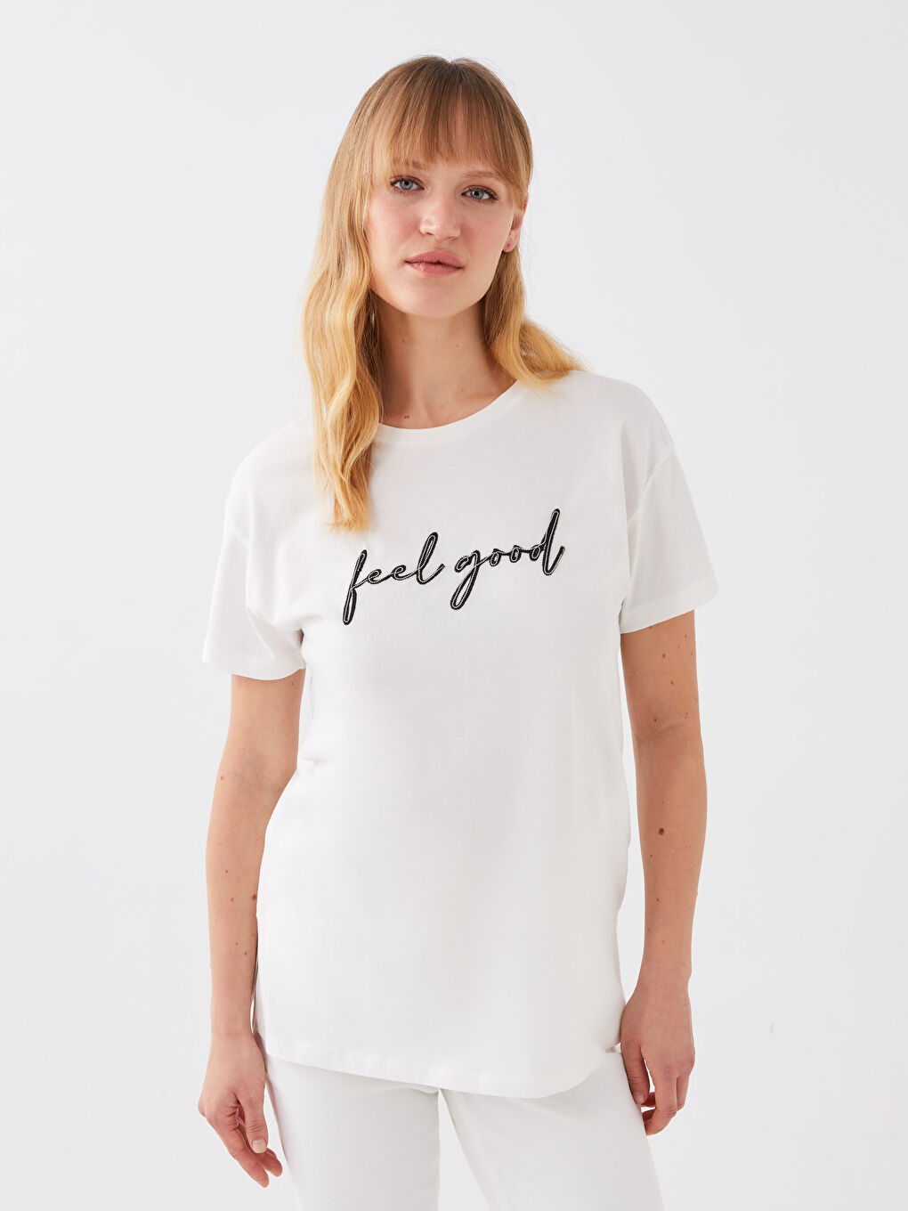 Crew Neck Embroidered Short Sleeve Women's T-Shirt-2