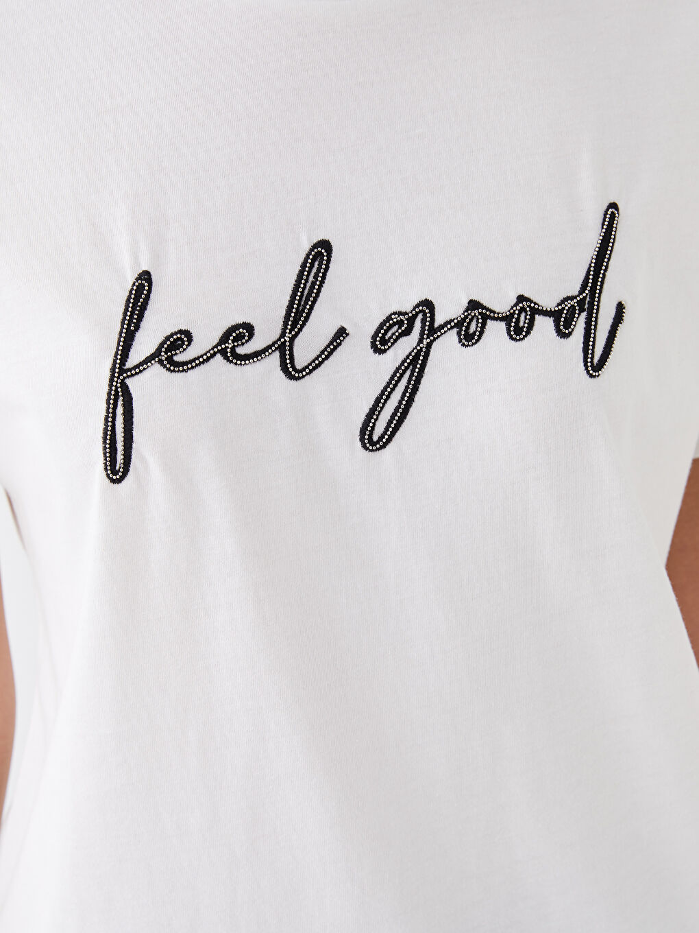 Crew Neck Embroidered Short Sleeve Women's T-Shirt-7