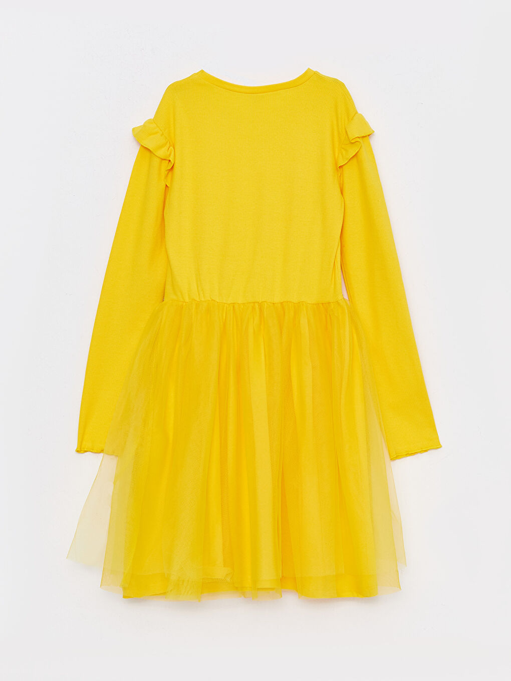 Sarı Bisiklet Yaka Basic Uzun Kollu Kız Çocuk Elbise-1