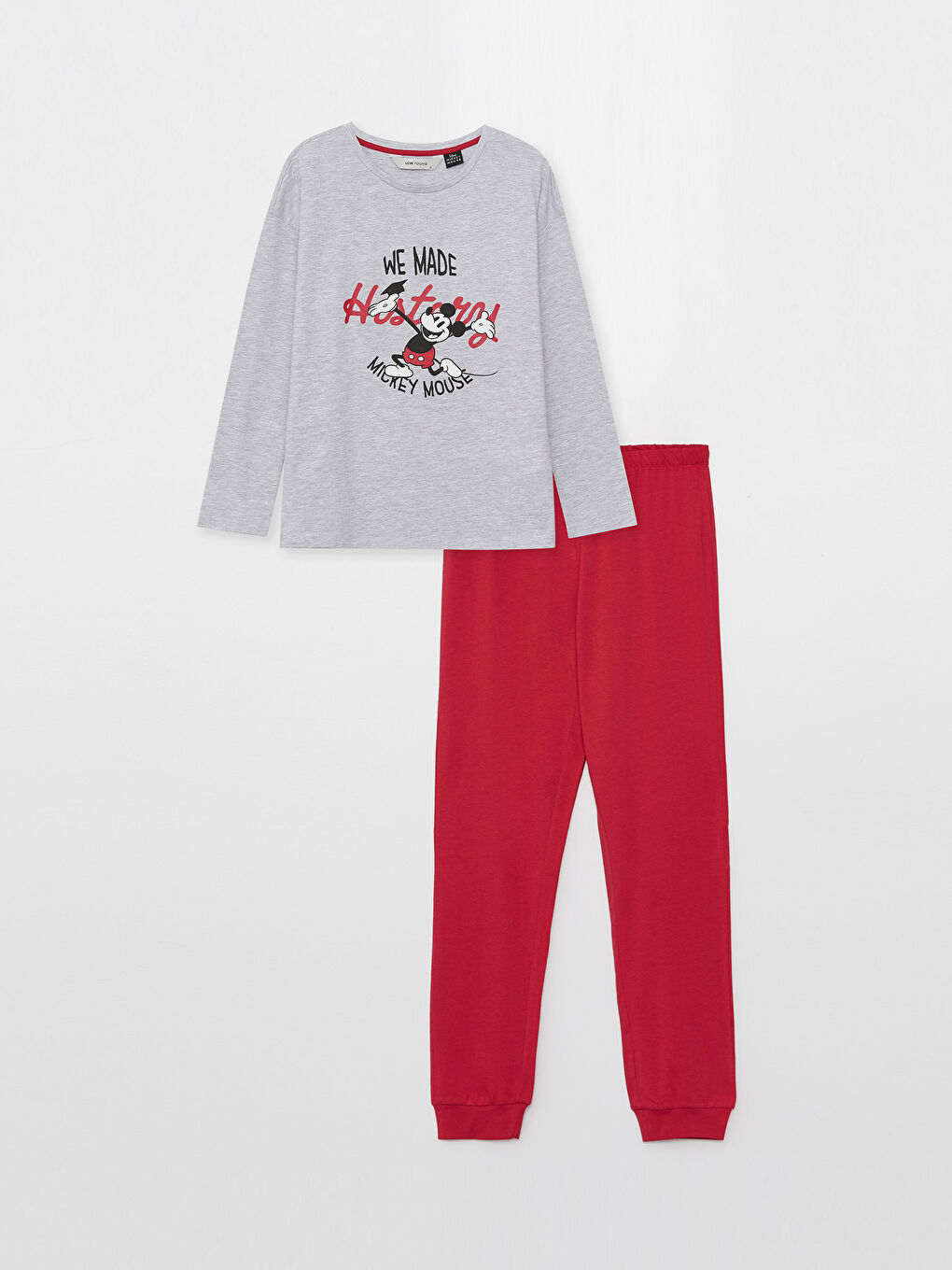 Pembe Bisiklet Yaka Mickey Mouse Baskılı Uzun Kollu Kadın Pijama Takımı-4