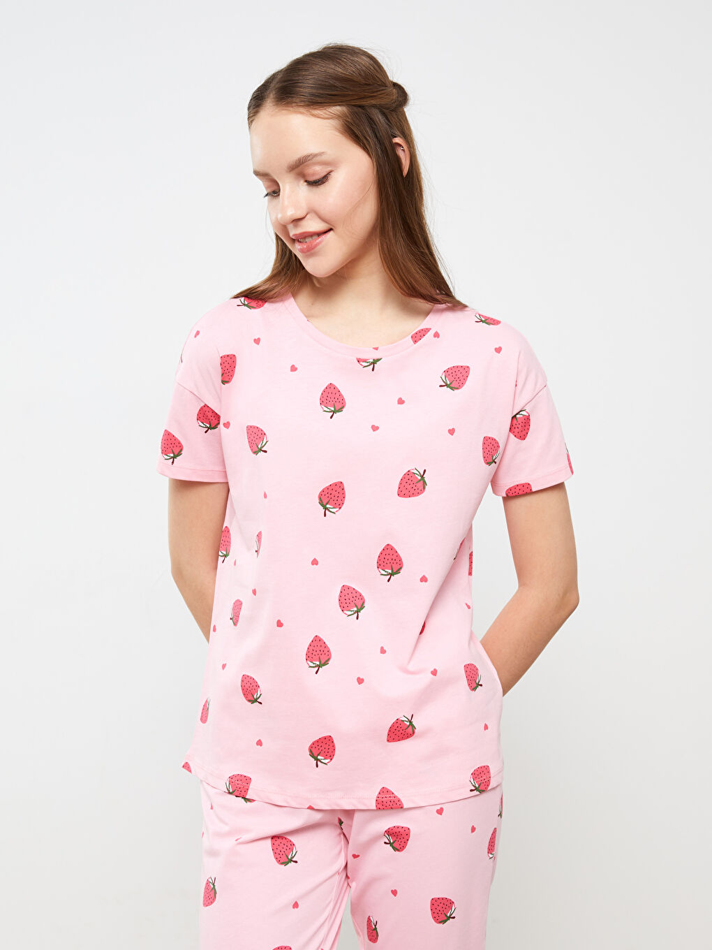Crew Neck Printed Short Sleeve Women's Pyjama Set-1