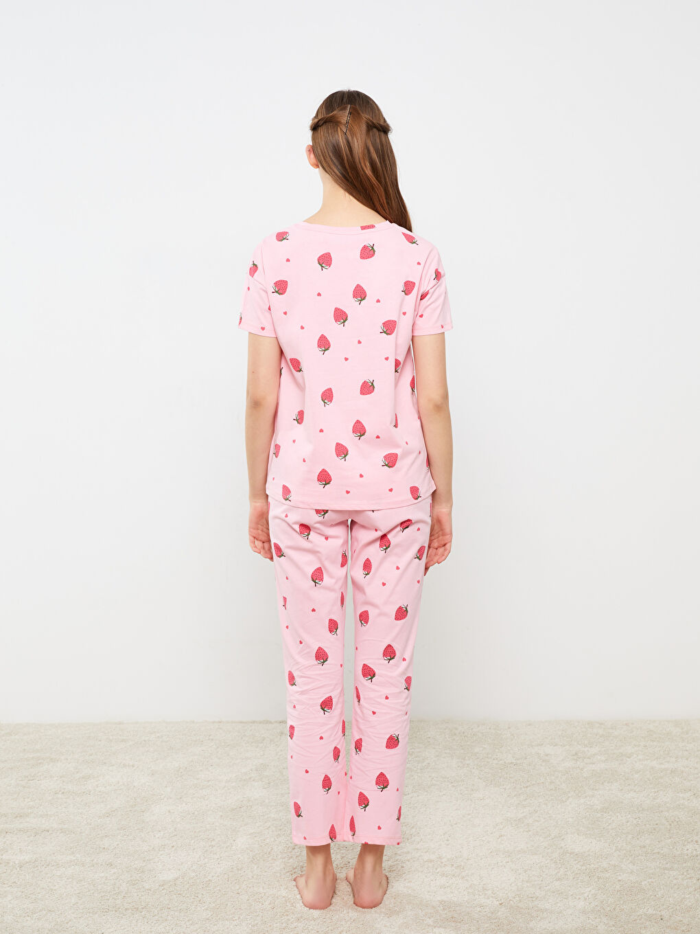 Crew Neck Printed Short Sleeve Women's Pyjama Set-3