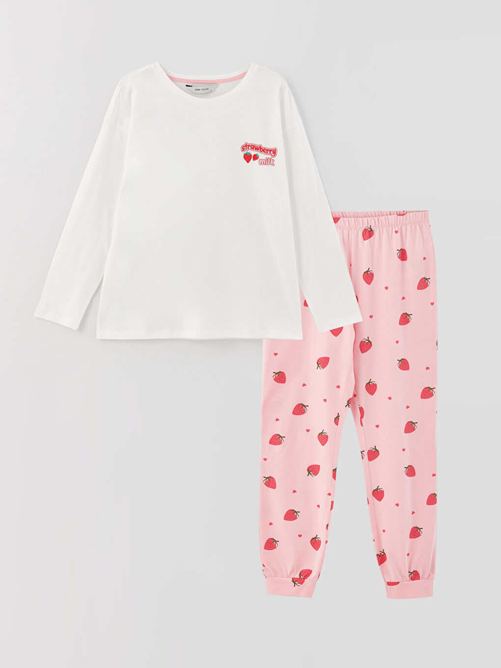 Pembe Kadın Bisiklet Yaka Baskılı Uzun Kollu Pijama Takımı-4