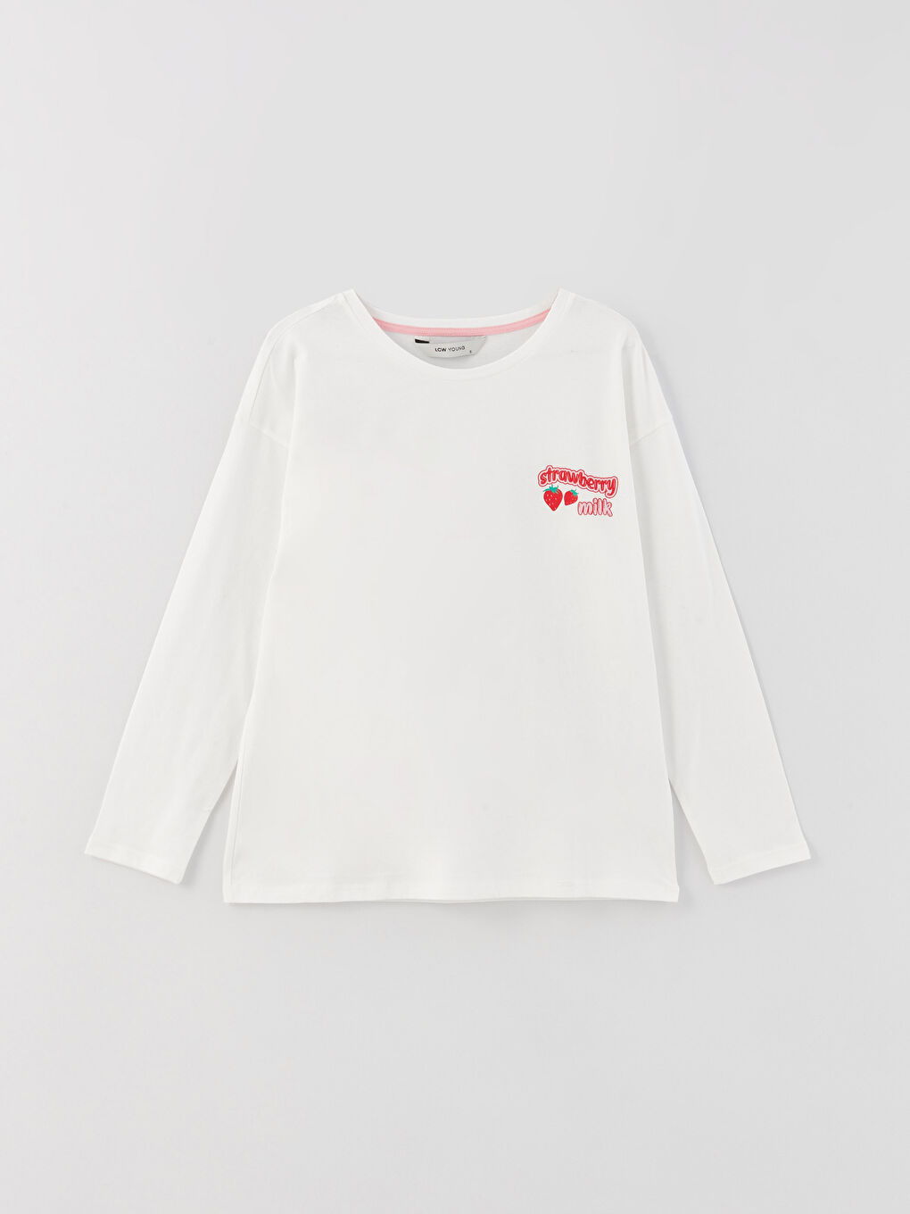 Pembe Kadın Bisiklet Yaka Baskılı Uzun Kollu Pijama Takımı-5