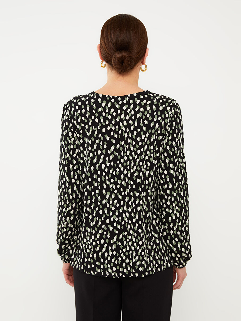 T-shirt à Manches Longues à Col Lavallière Imprimé pour Femmes-4