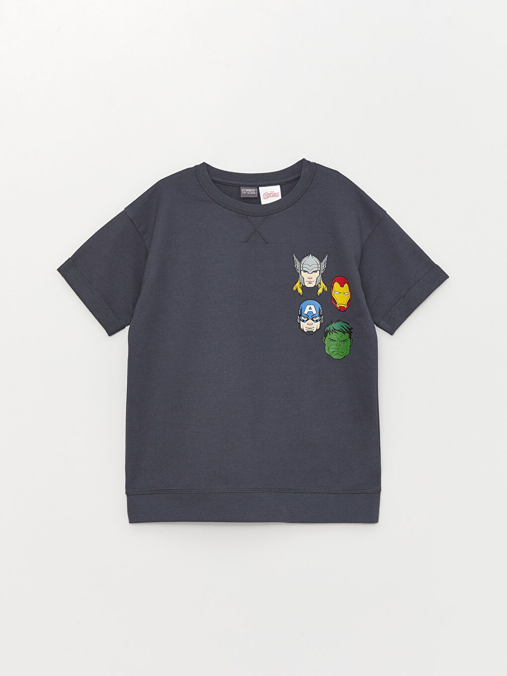 Antrasit Rahat Kalıp Bisiklet Yaka Avengers Baskılı Erkek Çocuk Tişört-4