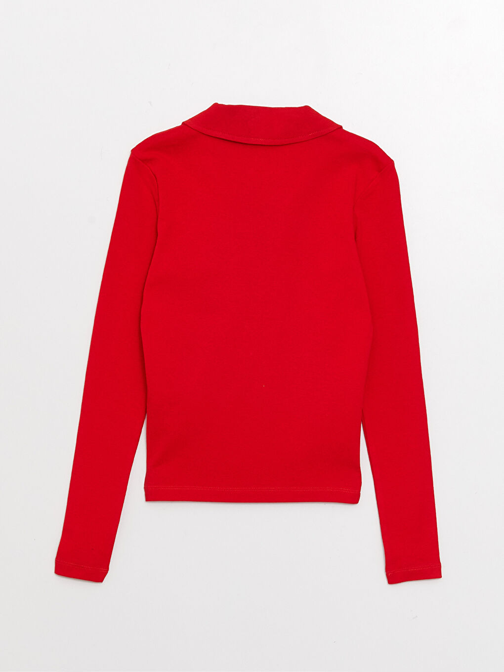Kırmızı Kadın Polo Yaka Uzun Kollu Tişört-6