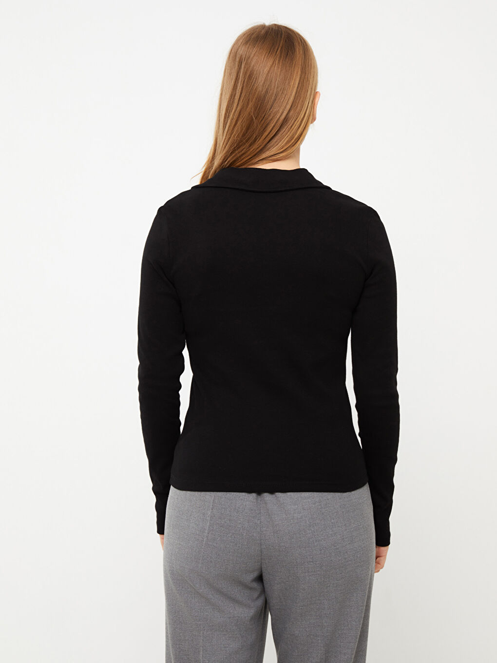 T-Shirt à Manches Longues et Col Polo pour Femmes-4