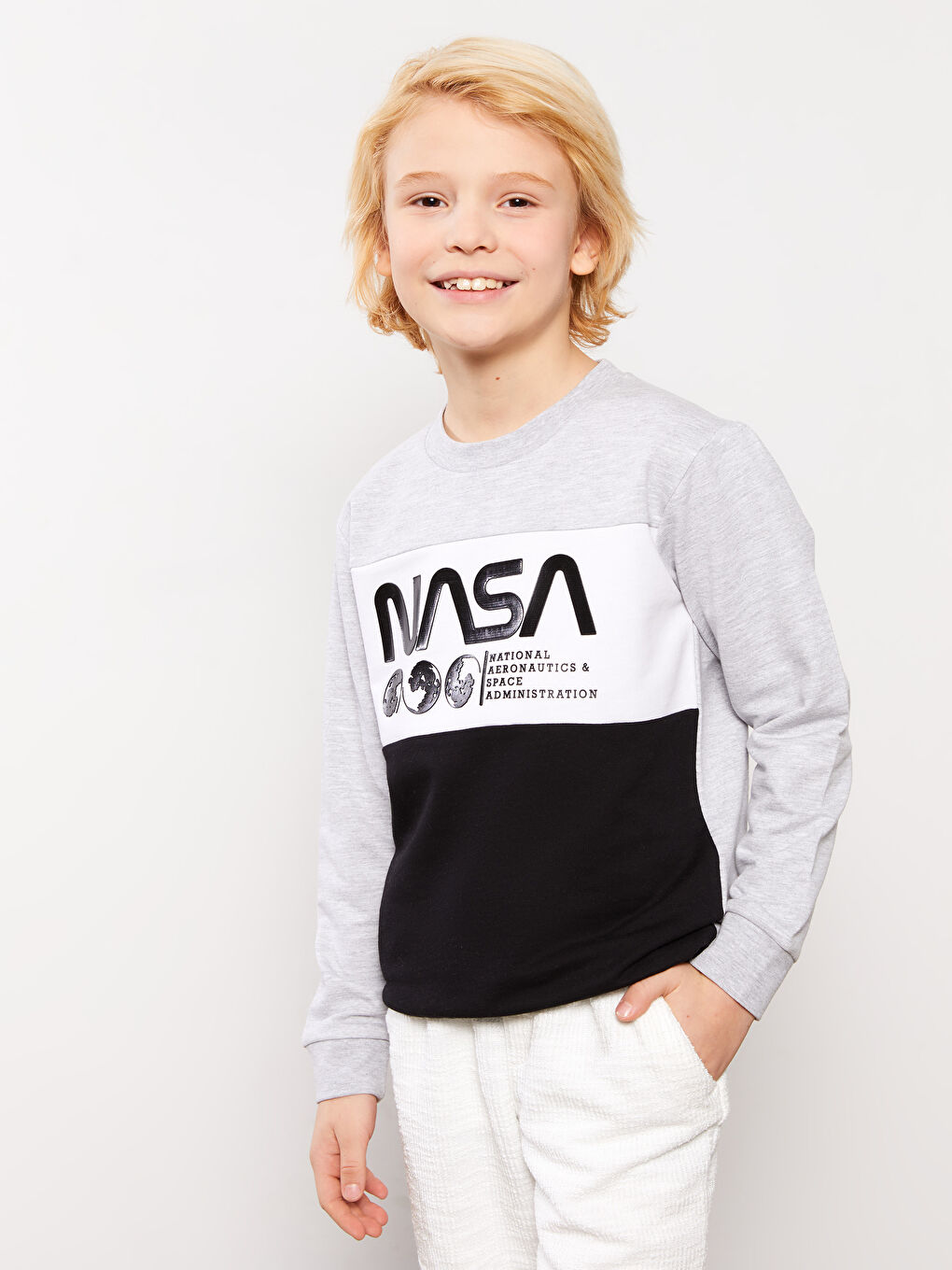 Crew Neck NASA Printed Long Sleeve Boys' Sweatshirt -S35735Z4-LAL