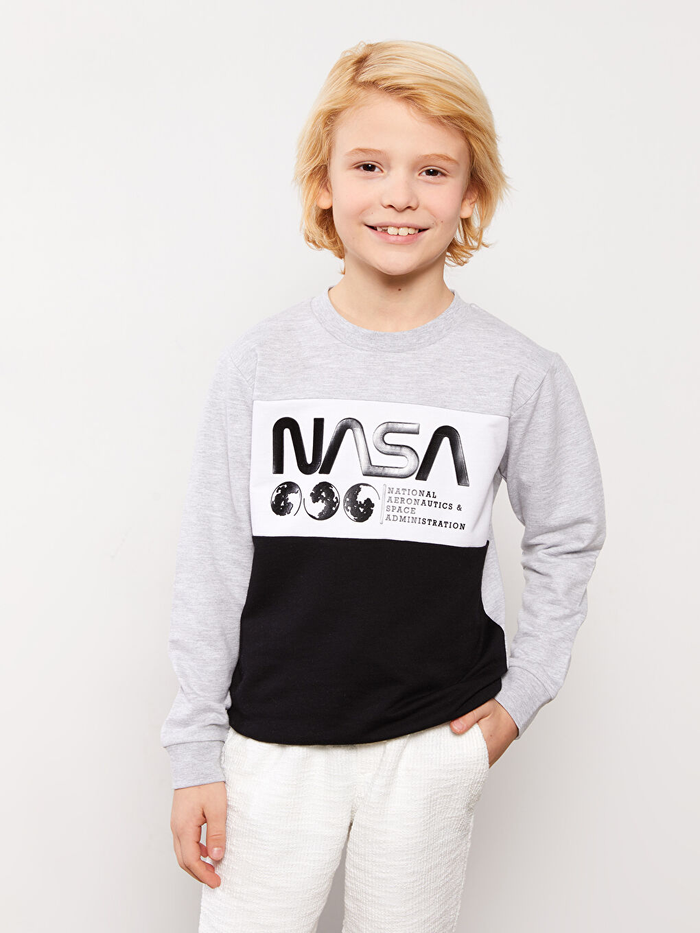 Crew Neck NASA Printed Long Sleeve Boys' Sweatshirt -S35735Z4-LAL