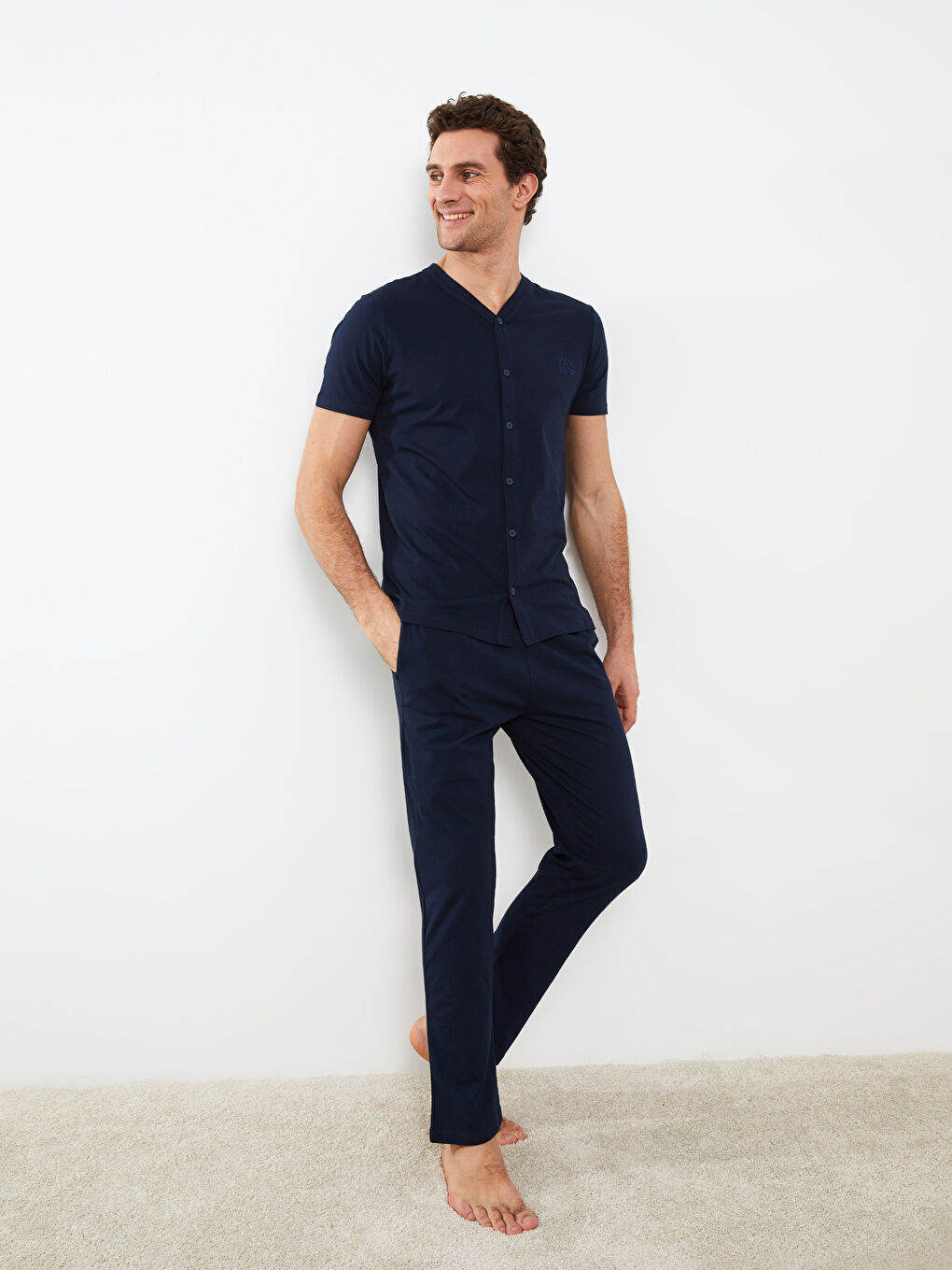 Lacivert Standart Kalıp Erkek Pijama Takımı