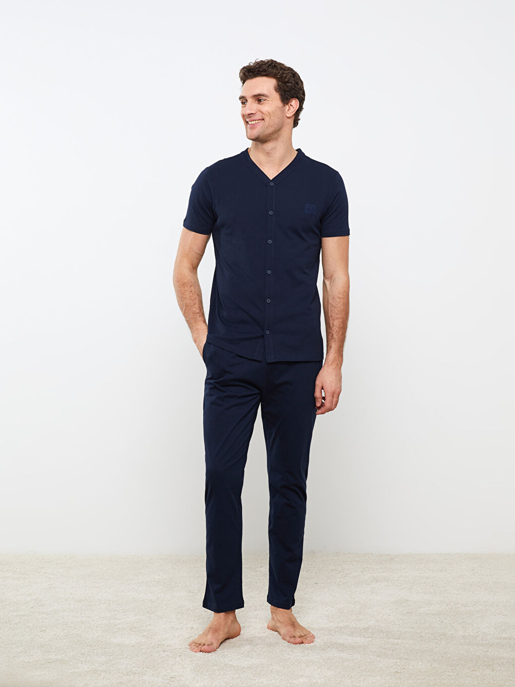 Lacivert Standart Kalıp Erkek Pijama Takımı-1