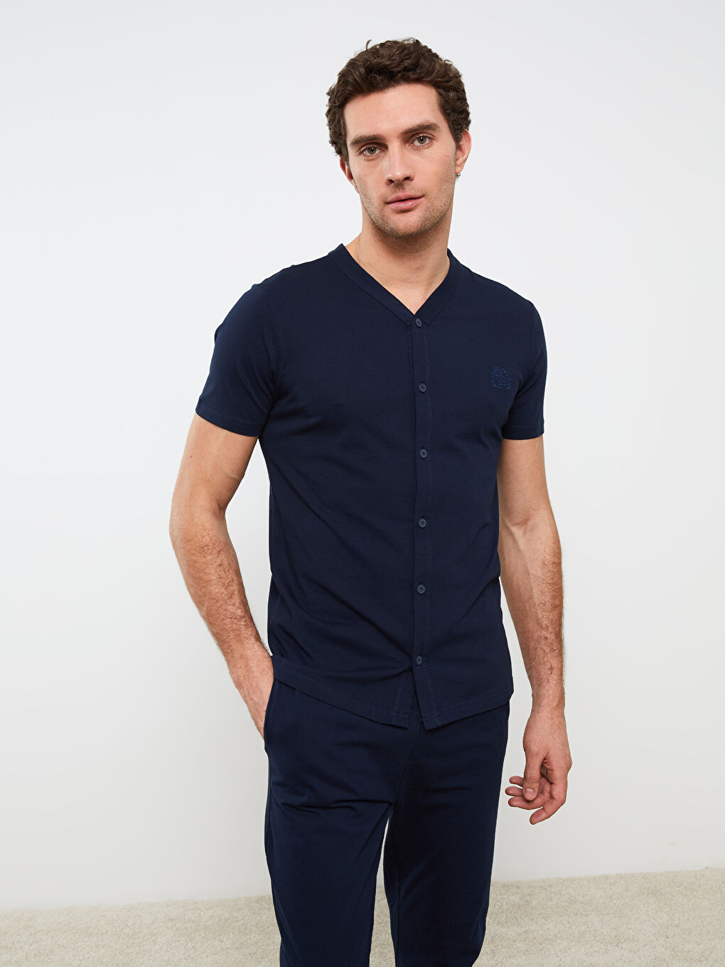 Lacivert Standart Kalıp Erkek Pijama Takımı-2