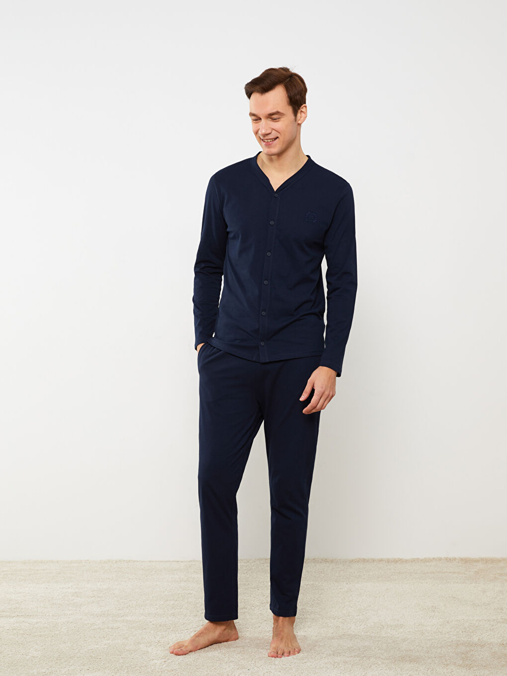 Lacivert Standart Kalıp Erkek Pijama Takımı