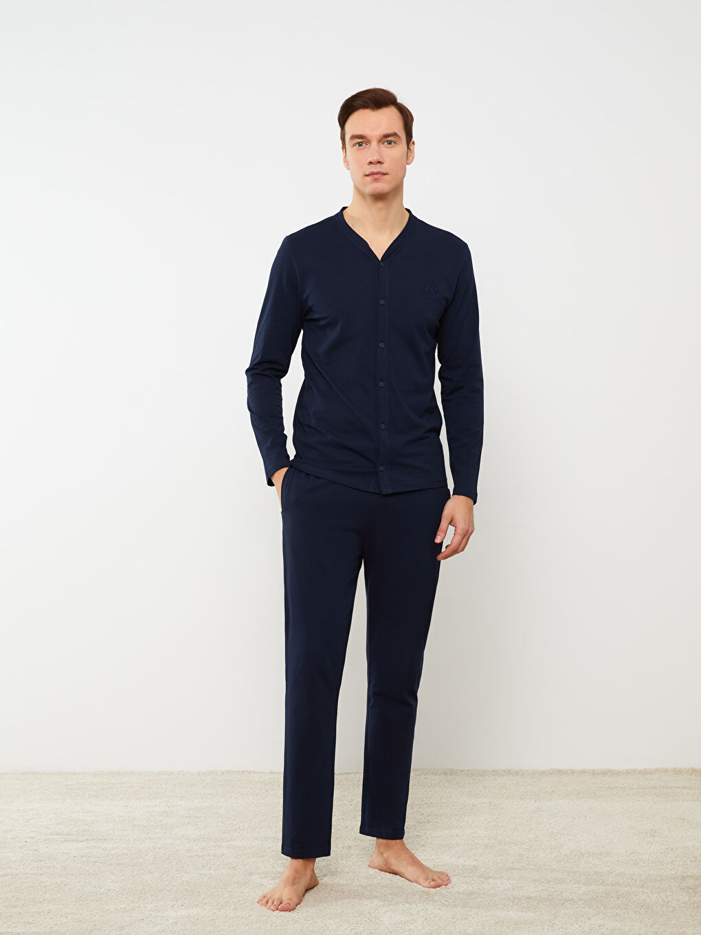 Lacivert Standart Kalıp Erkek Pijama Takımı-1