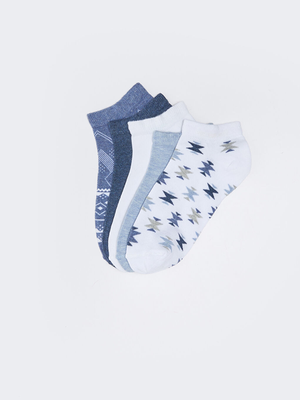 Beyaz Desenli Kadın Patik Çorap 5'li-1