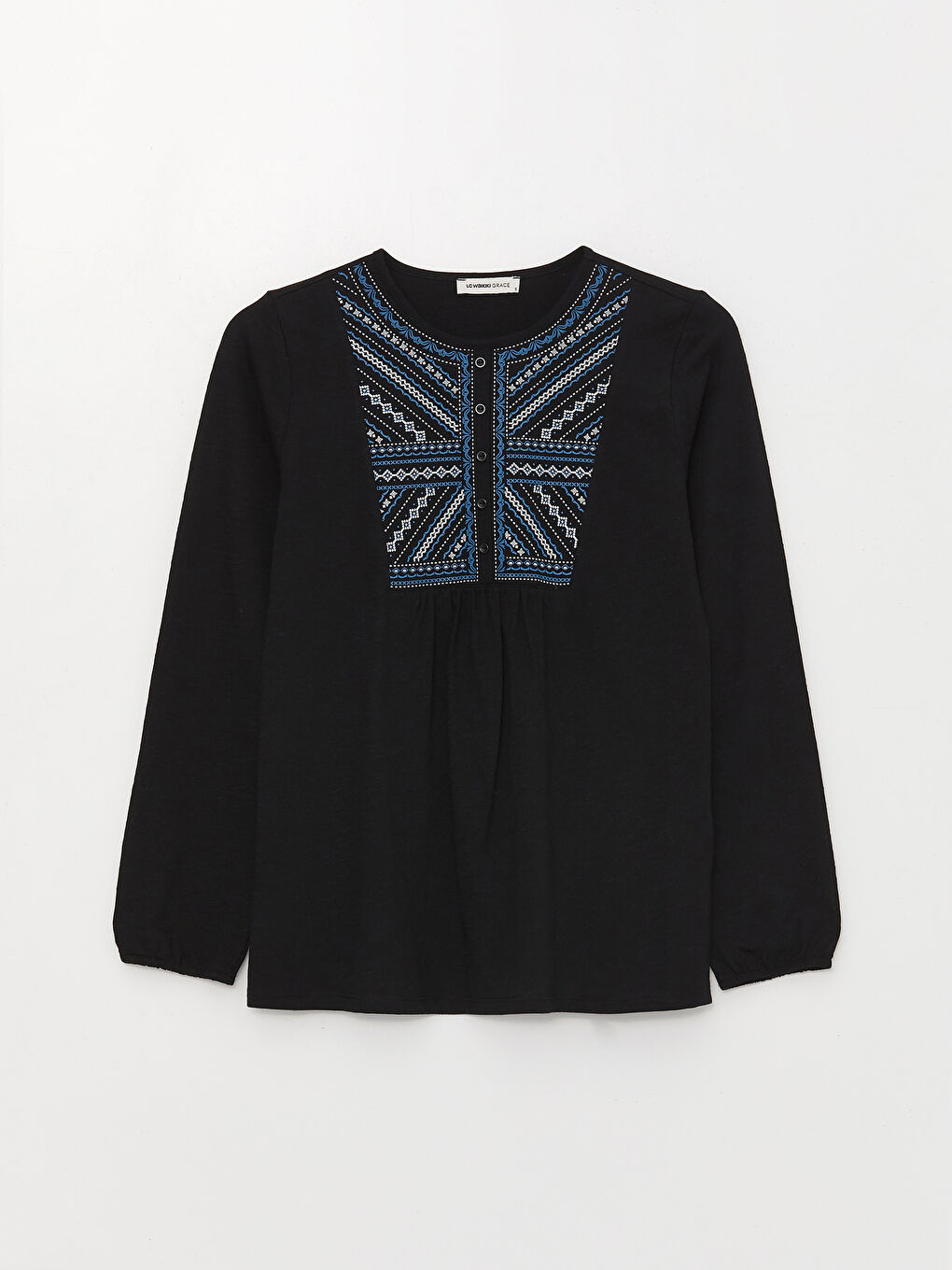 Blouse à Manches Longues Imprimée à Col Rond pour Femmes-5