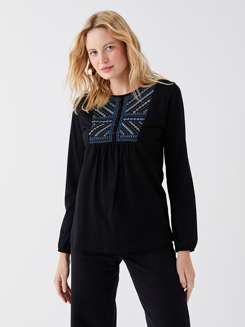 Blouse à Manches Longues Imprimée à Col Rond pour Femmes