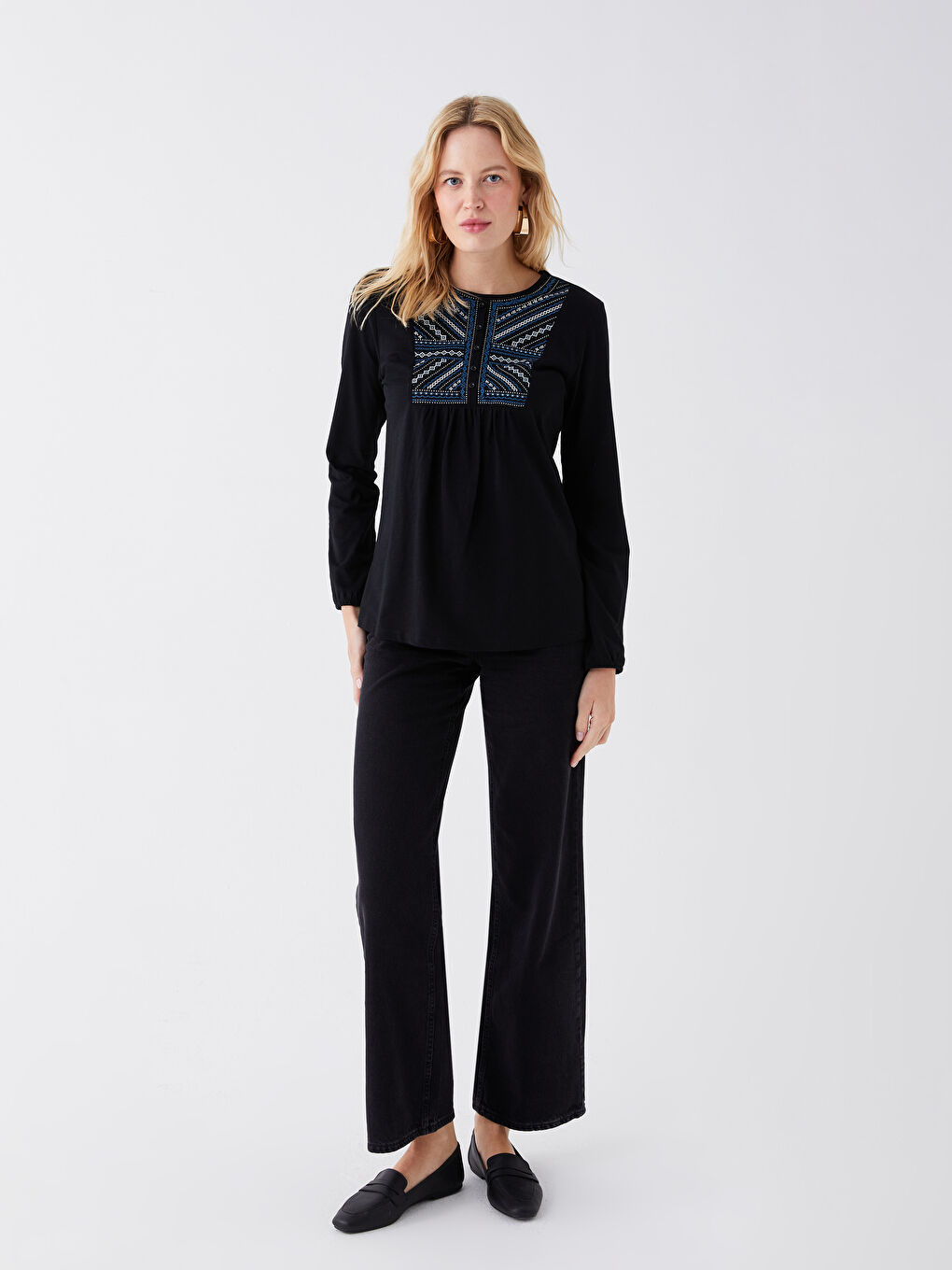 Blouse à Manches Longues Imprimée à Col Rond pour Femmes-2