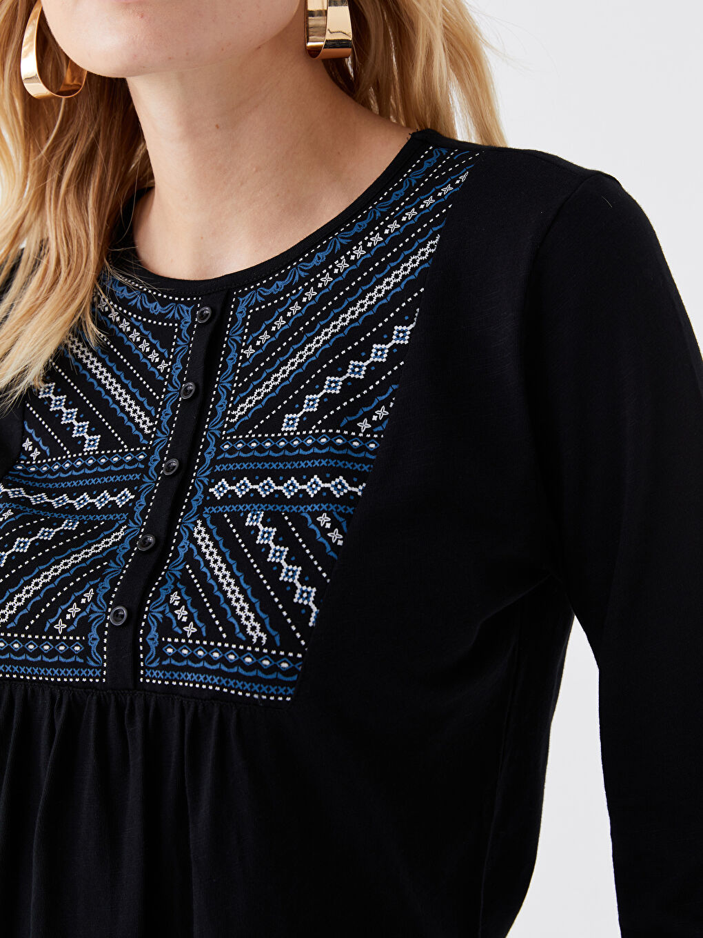 Blouse à Manches Longues Imprimée à Col Rond pour Femmes-3