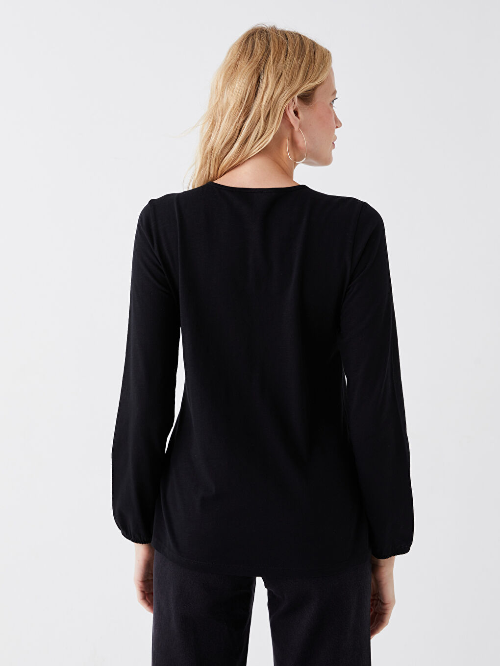 Blouse à Manches Longues Imprimée à Col Rond pour Femmes-4