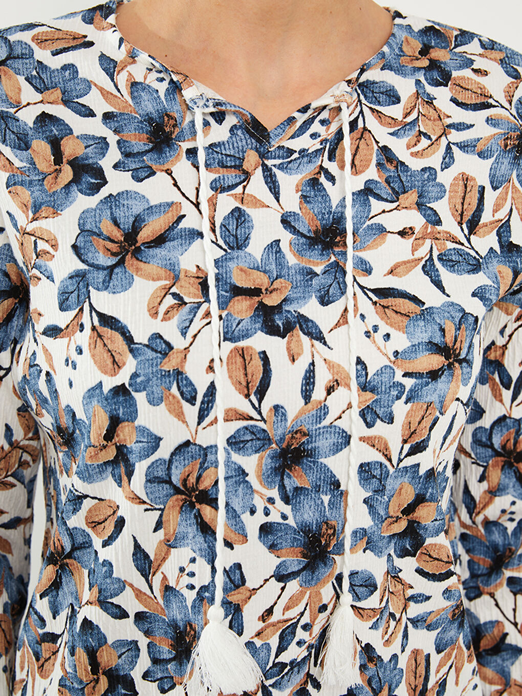 Karışık Bağlamalı Yaka Desenli Uzun Kollu Kadın Bluz-3